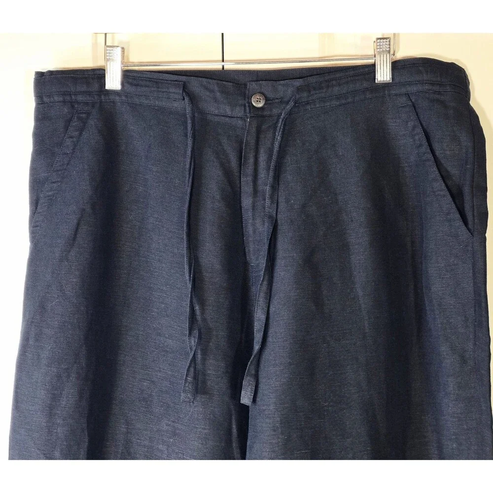 Vintage Jantzen Men L Linen Blend Drawstring Pants Black 90 Resort Wear Vacation